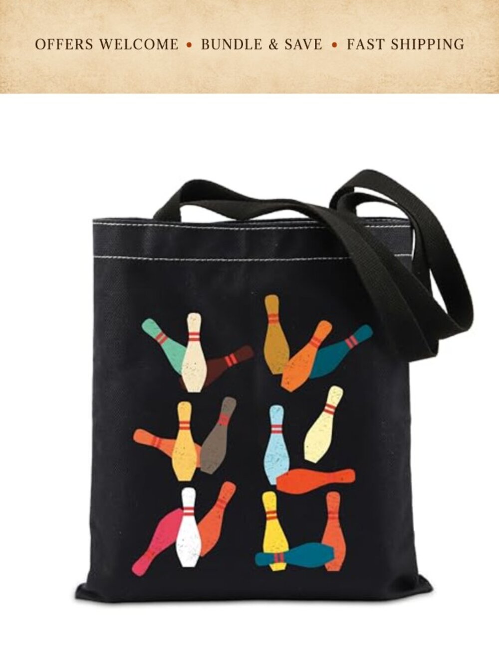 Canvas Shoulder Tote Bag Bowling Lover Gift Large Travel Bag